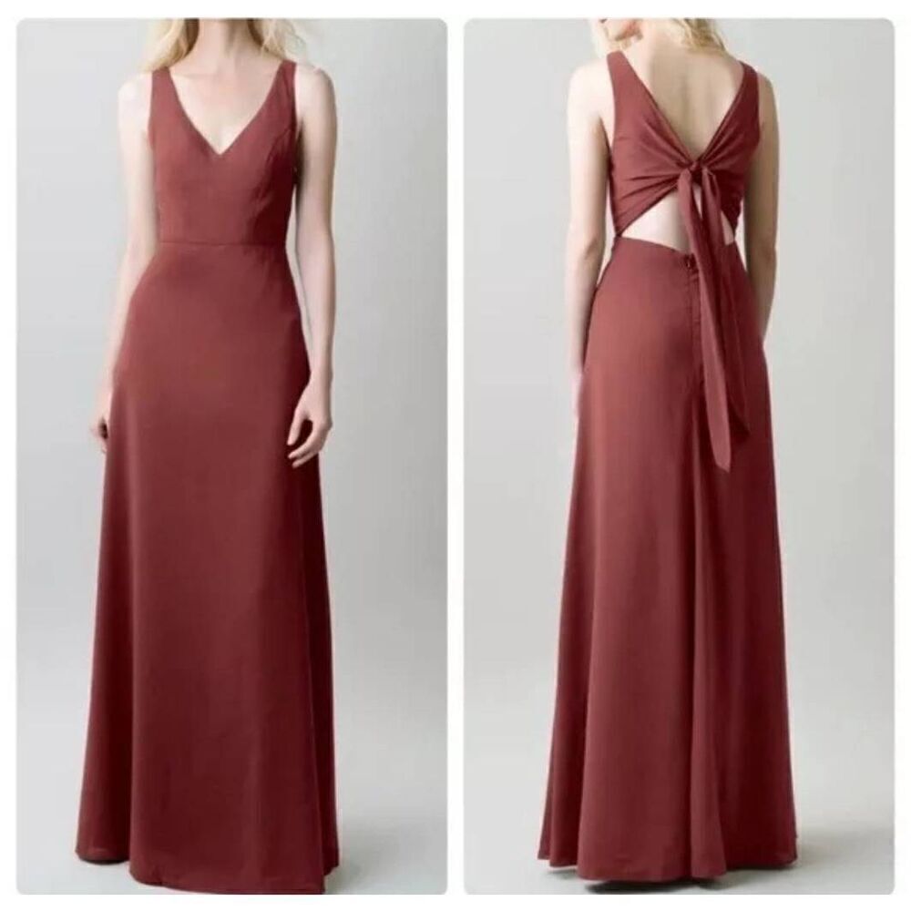 Jenny Yoo Delaney Maxi Dress V Neck Tie Back Size 2 - Picture 2 of 8